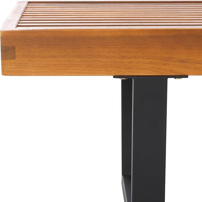 SAFAVIEH Outdoor Patio Furniture Collection – Heather Natural Brown Solid Wood Patio Bench with Black Steel Legs, 72-Inch Modern Outdoor Seating for Garden, Porch or Patio (PAT7327B)