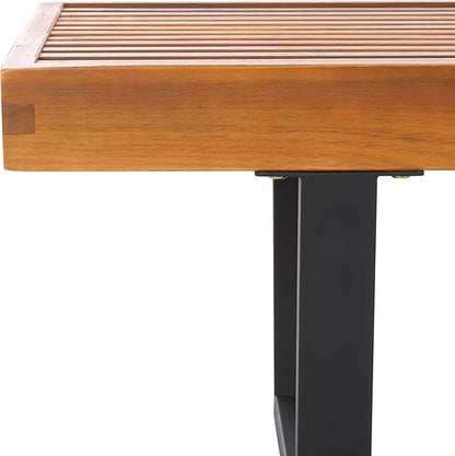 SAFAVIEH Outdoor Patio Furniture Collection – Heather Natural Brown Solid Wood Patio Bench with Black Steel Legs, 72-Inch Modern Outdoor Seating for Garden, Porch or Patio (PAT7327B)