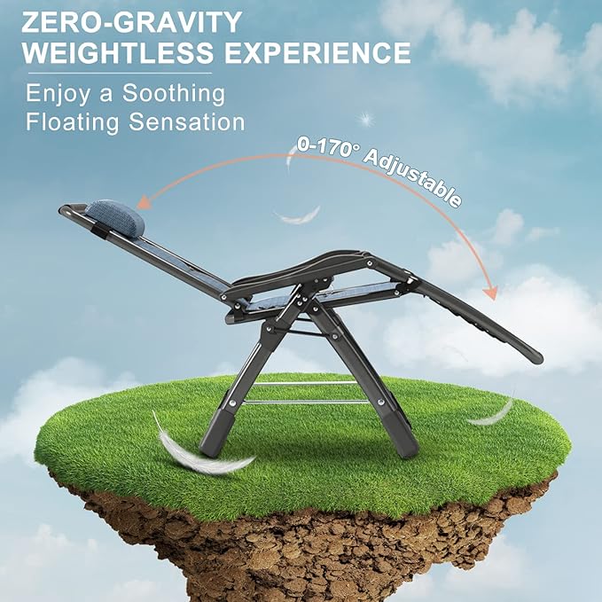 ABORON Zero Gravity Chair,Premium Outdoor Lawn Folding Lounge Chairs,Sturdy Adjustable Reclining Patio Chairs with Built in Cushion,Headrest & Tray