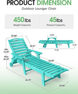 Lounge Chair Outdoor Set of 2, HDPE Chaise Lounge Outdoor with 6-Position & Wheels &Cup Holder - Photo 2