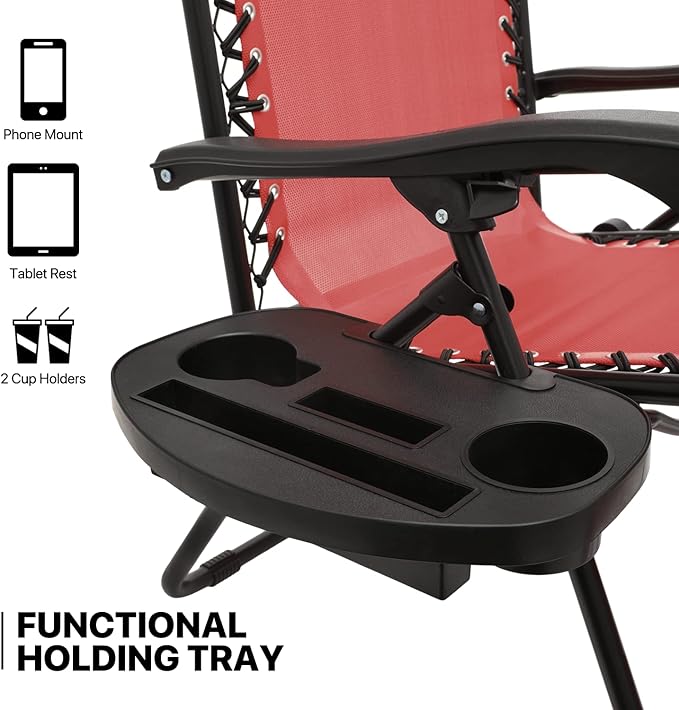 MoNiBloom Zero Gravity Chair Set of 2 with Canopy Shade, Patio Folding Anti Gravity Recliner, Foldable Outdoor Lounger with Cup Holder Tray for Beach Camping, Maroon