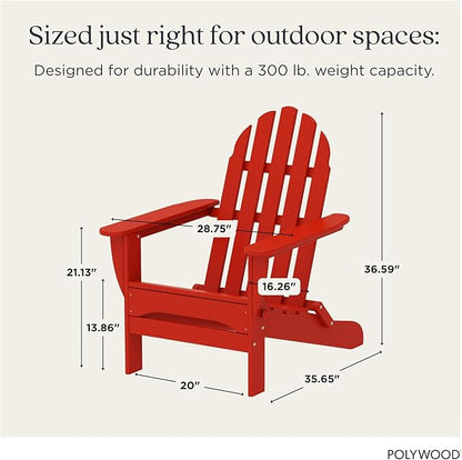 POLYWOOD AD5030SR Classic Folding Adirondack Chair, 38.5" H x31.25 W x 33.5" D, Sunset Red