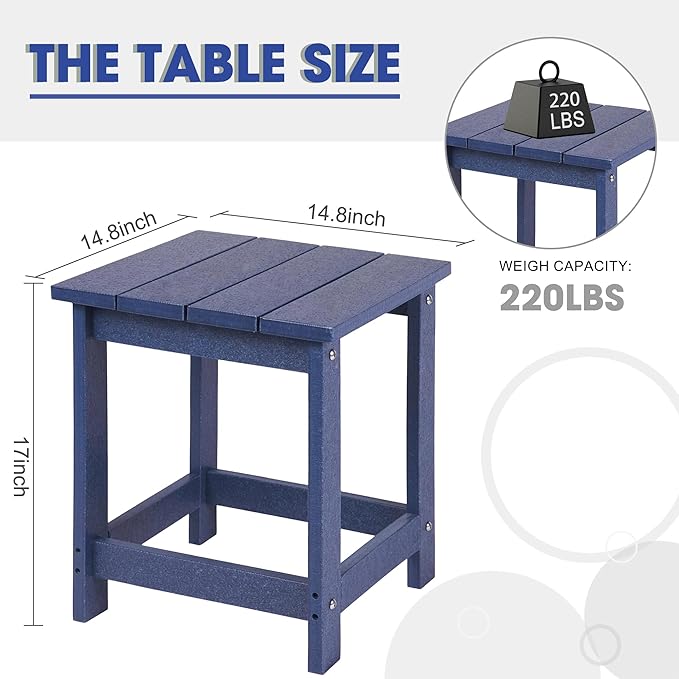 LZRS Adirondack Square Outdoor Side Table for Patio, Pool Composite Patio Table,HDPE End Tables for Backyard,Pool, Indoor Companion, Easy Maintenance & Weather Resistant(Navy Blue)