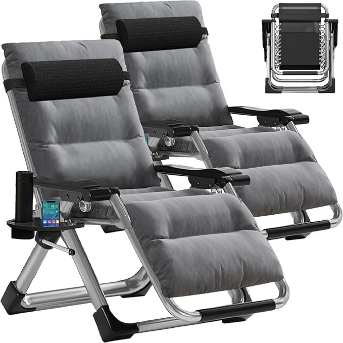 MOPHOTO Zero Gravity Chair, Outdoor Padded Lounge Chair with Side Table, Zero Gravity Recliner Chair, Outdoor Reclining Chair, Sturdy & Comfortable, Supports up to 440lbs