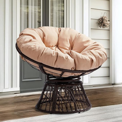 VINGLI Outdoor Papasan Chairs with Thick Cushions 360 Degree Swivel Chair, Patio Chairs Lounge Chair Rading Chair for Balcony, Yard, Porch (Brown)