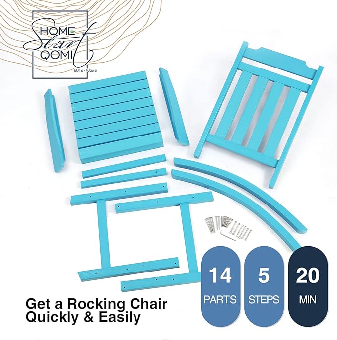 Rocking Chairs Set of 2, All Weather Resistant Poly Lumber Outdoor Porch Rocker, Rocking Chairs for Outdoor, Indoor, Patio, Deck, Garden, Backyard, Load Bearing 380 lbs - Lake Blue