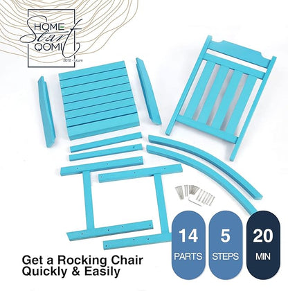 Rocking Chairs Set of 2, All Weather Resistant Poly Lumber Outdoor Porch Rocker, Rocking Chairs for Outdoor, Indoor, Patio, Deck, Garden, Backyard, Load Bearing 380 lbs - Lake Blue