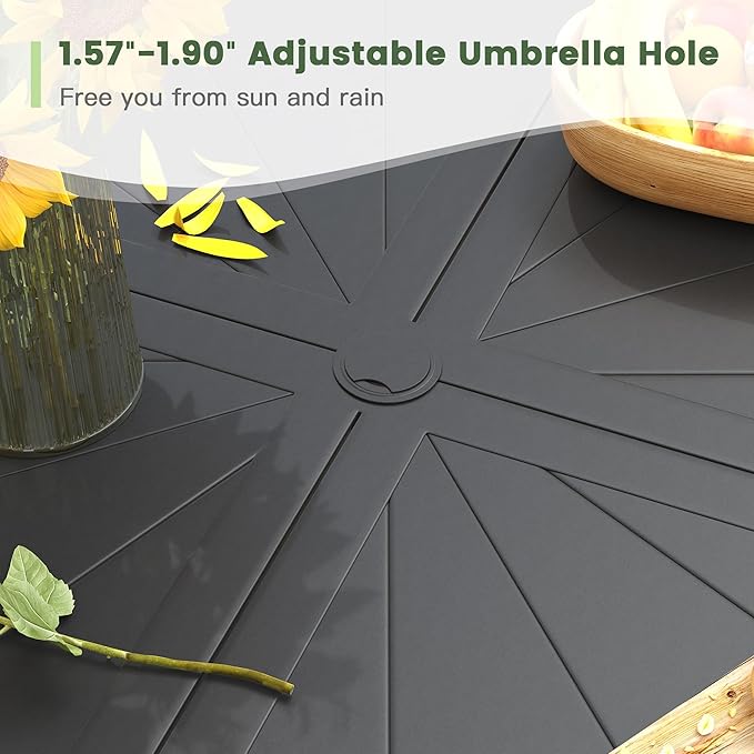 Outdoor Patio Round Dining Table for 4, 40.7" x 40.7" Sleek Aluminum Dining Table with Umbrella Hole for Backyard Garden Lawn Deck, Black