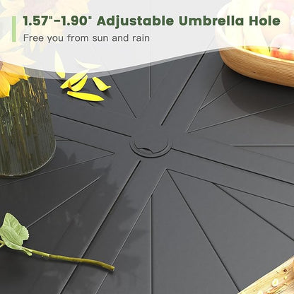 Outdoor Patio Round Dining Table for 4, 40.7" x 40.7" Sleek Aluminum Dining Table with Umbrella Hole for Backyard Garden Lawn Deck, Black