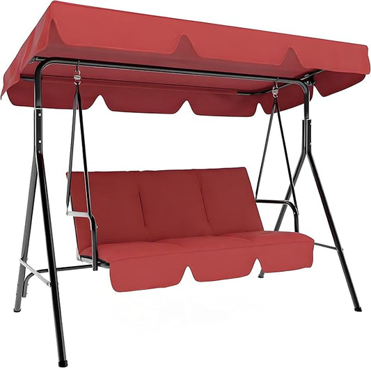 Outdoor Swing Chair with Adjustable Canopy - 3 Seat Glider Bench with Thickened Cushions for Patio, Garden, Backyard Red