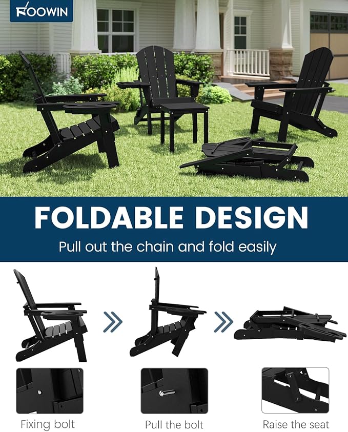 FOOWIN Folding Adirondack Chair Set of 2, HDPE Adirondack Chairs with Cup Holder - Photo 6