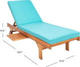 SAFAVIEH Outdoor Collection Newport Natural/ Aqua Cushion Built-in Side Table Adjustable Chaise Lounge Chair - Photo 5
