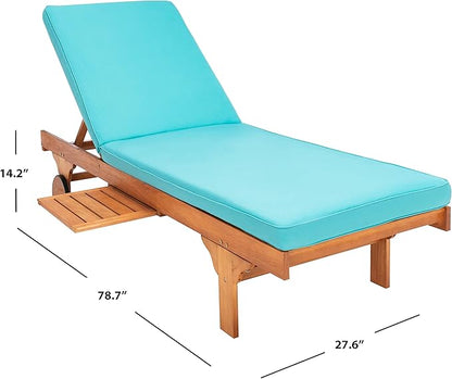 SAFAVIEH Outdoor Collection Newport Natural/ Aqua Cushion Built-in Side Table Adjustable Chaise Lounge Chair