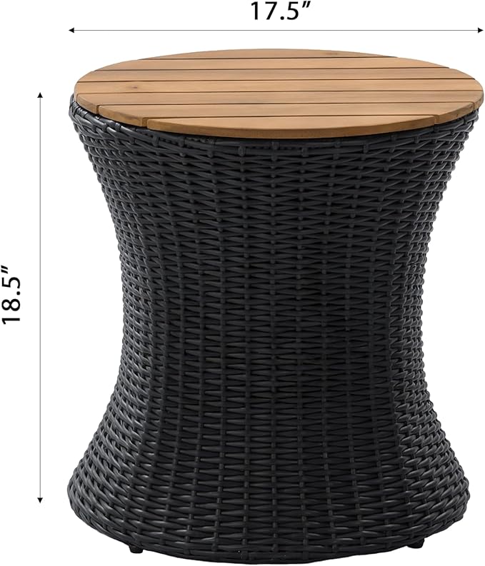 Christopher Knight Home Fenton 17.5" Outdoor Side Table, Round Patio End Table with Wood Top and Wicker Base - Photo 2