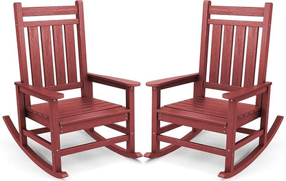 SERWALL Oversized Outdoor Rocking Chair Set of 2, HDPE Rocker for Adults, Patio Rocking Chairs for Porch, Crimson Red