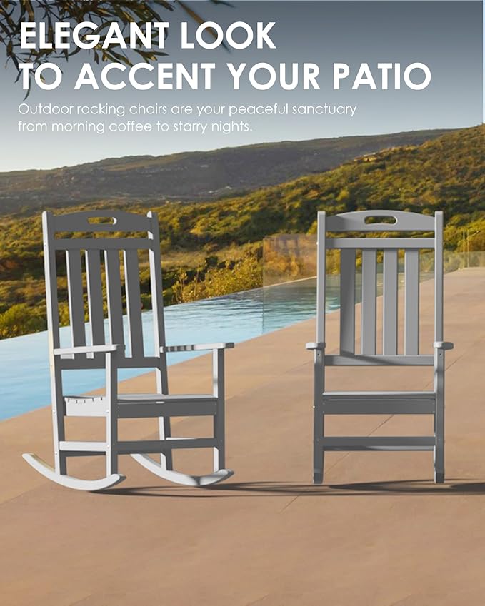 Outdoor Rocking Chair Set of 6, All-Weather Resistant Poly Lumber Rocker Chair Outdoor, High Back Plastic Patio Rocking Chairs for Outside Porch Rocker Garden Lawn, Slate Grey