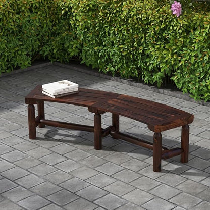 Outdoor Curved Bench, Rustic Fir Wood 2-Person Backless Seat for Garden, Backyard, Porch, BE-FIT9311