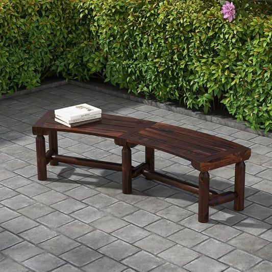 Outdoor Curved Bench, Rustic Fir Wood 2-Person Backless Seat for Garden, Backyard, Porch, BE-FIT9311