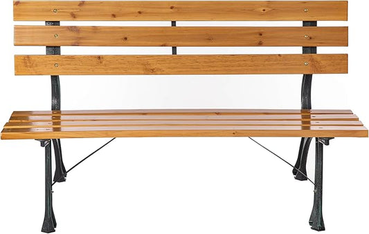 Gardenised Park Bench with Wooden Slats Seat and Backrest for 2 Persons Featuring Iron Frame and Legs - Perfect for Yard Patio Garden Balcony Deck Porch Playground and All Other Outdoor Spaces