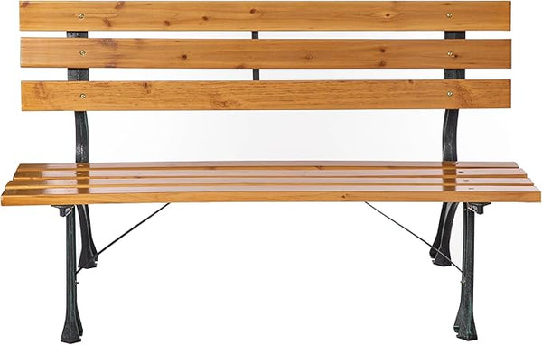 Gardenised Park Bench with Wooden Slats Seat and Backrest for 2 Persons Featuring Iron Frame and Legs - Perfect for Yard Patio Garden Balcony Deck Porch Playground and All Other Outdoor Spaces