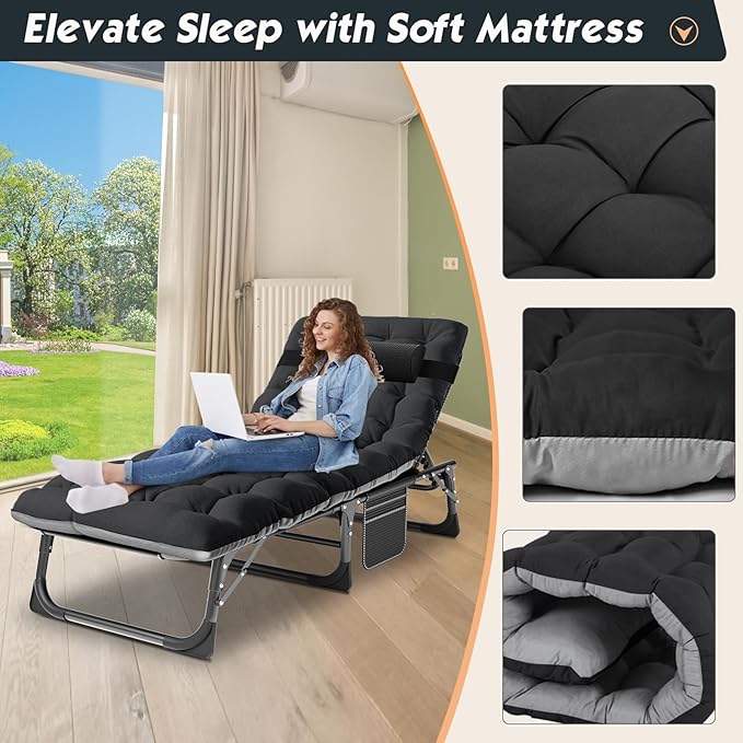MOPHOTO Folding Chaise Lounge Chair 5-Position, Folding Cot, Heavy Duty Patio Chaise Lounges for Outside, Poolside - Photo 7
