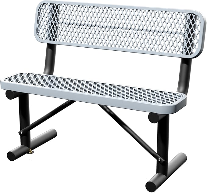 4 Feet Steel Park Bench for Outside, Outdoor Bench with Backrest & Portable Frame, Commercial Benches for Shopping Malls, Stores, Parks, Patios, Decks, Grey