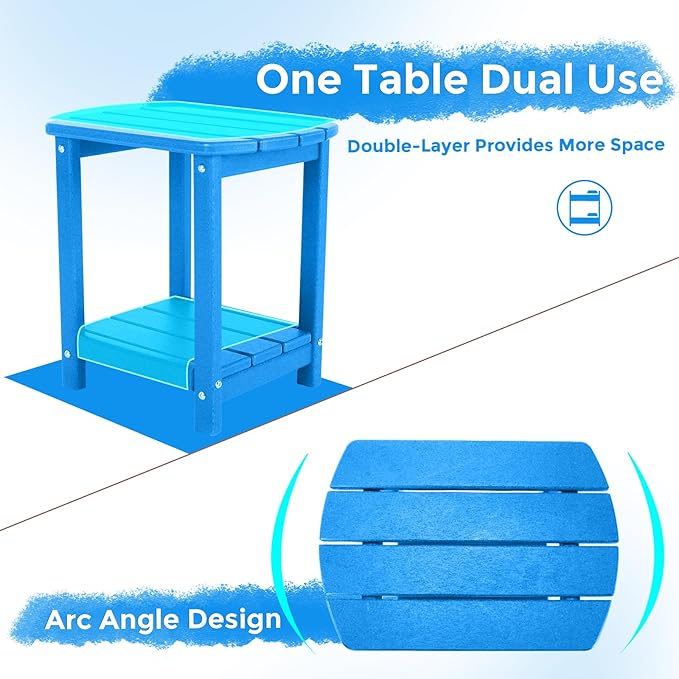 Adirondack Square Outdoor Side Table,2-Tier Storage Patio Side Table, HDPE End Tables for Backyard Pool Porch Garden Lawn (Pacific Blue)
