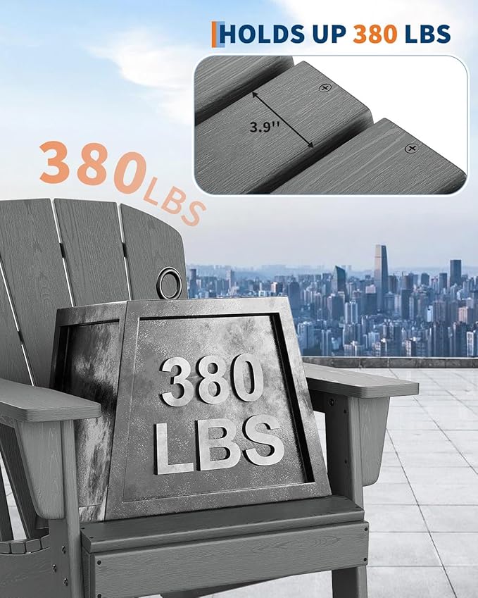 Modern HDPE Plastic Adirondack Chair - Oversize 380 LB Poly Lumber Weather Resistant Firepit Chair - Outdoor Patio - Photo 3