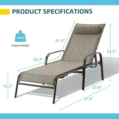 EROMMY Patio Chaise Lounge, Set of 2 Outdoor Lounge Chair, for Beach Pool Sunbathing Lawn Pool Lounge Chairs Outside Tanning Chairs for All Weather