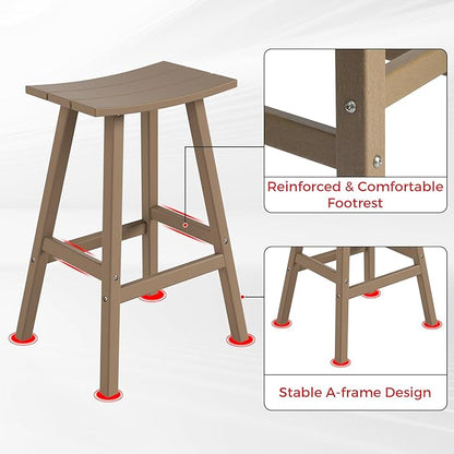 Costaelm All-Weather Bar Stools Set of 3, 29" Height Outdoor Bar Stools, Adirondack Poly Patio Bar Stool for Patio, Deck, Kitchen Counter and Garden, Weathered Wood