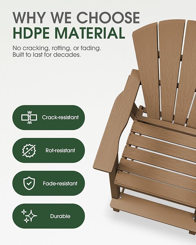 Tall Adirondack Chairs Set of 4, HDPE High Adirondack Chairs with Double Removable Trays, All Weather Outdoor Barstools for Patio, Balcony, Backyard, Deck and Garden, Teak