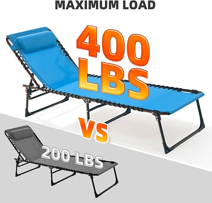 Folding Chaise Lounge Chair Bed - Heavy-Duty 400lb Capacity Portable Adjustable Recliner w/Pillow for Patio, Pool - Photo 5