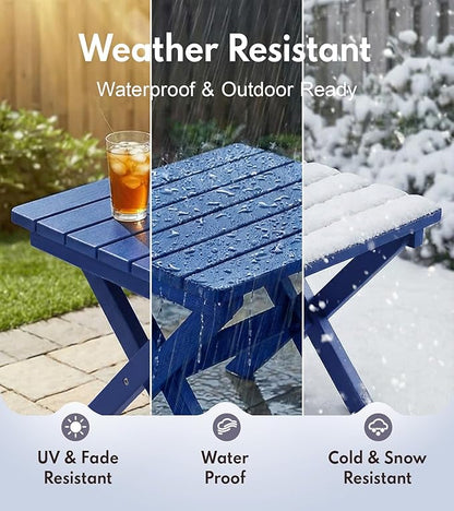 PASAMIC Folding Outdoor Side Table, Small Outdoor Table, Portable, No Assembly, Weather-Resistant HDPE End Table for Camping, RV, Poolside, Garden (Navy)