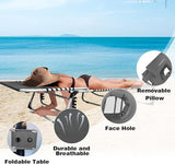Sun Tanning Chair with Face Hole 5-Position Folding Lounge Chair Outdoor with Portable Beach Table for Poolside - Photo 4
