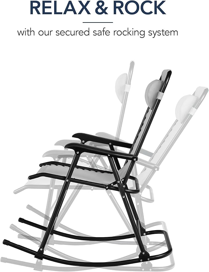 Best Choice Products Outdoor Folding Rocking Chair, Zero Gravity Lounge Chair, Patio Rocker w/Headrest Pillow - Ice Gray - Photo 4