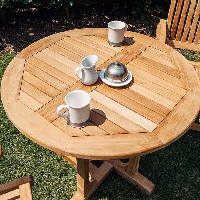 Ash & Ember Luna Grade A Teak Round Dining Table, 35" Teak Wood Table, Weather-Resistant Premium Solid Wood Furniture - Photo 6