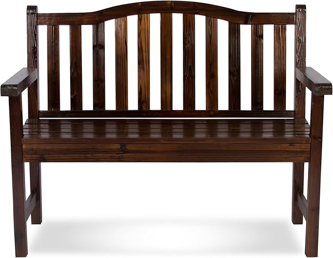 Shine Company Belfort Outdoor Solid Wood Patio Garden Bench, Ergonomic Seat, 22" D x 44.75" W x 36" H, Burnt Brown
