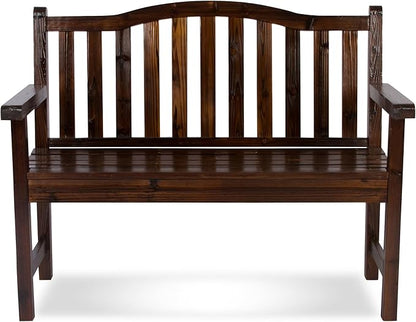 Shine Company Belfort Outdoor Solid Wood Patio Garden Bench, Ergonomic Seat, 22" D x 44.75" W x 36" H, Burnt Brown