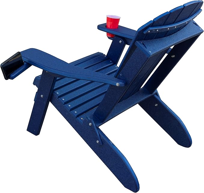 Furniture Barn USA Poly Folding Adirondack Chair with Smart Phone Holder, Patriot Blue