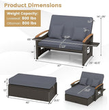 Tangkula Patio Rattan Daybed with 4-Level Adjustable Backrest, Outdoor Wicker Loveseat with Acacia Wood Armrest - Photo 4