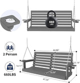 Plawdlik Porch Swings,2 Seat Patio Chair with Two Cup Holders,HDPE Waterproof Bench for Courtyard-Grey - Photo 4