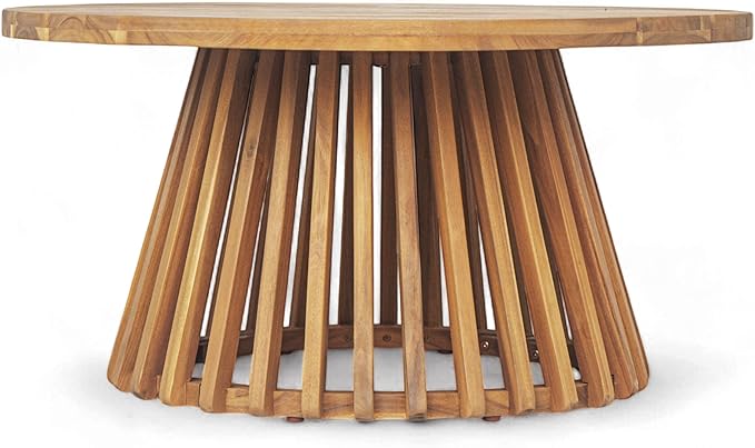 Merax Patio Outdoor Acacia Wood Round Coffee Table for Backyard, Lawn, Balcony, Teak Finish - Photo 5