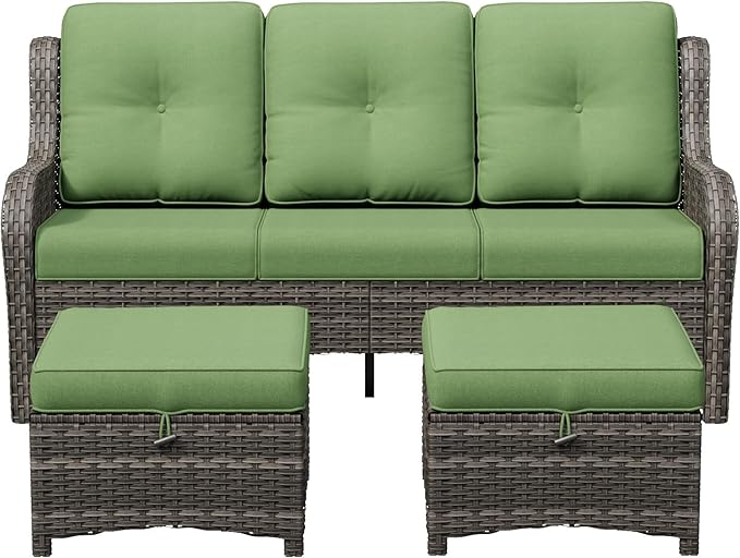 3-Piece Outdoor Couch Set, Include Wicker Patio Sofa with Thickened Olefin Cushions, High Back and Deep Seating - Photo 1