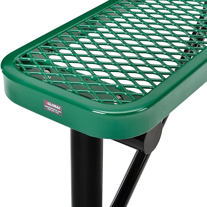 Global Industrial 4'L Heavy Duty Expanded Metal Mesh Flat Bench with Steel Frame, Portable Outdoor Bench, 1000 lbs Capacity, Green, 48" L x 14-1/2"W x 18" H