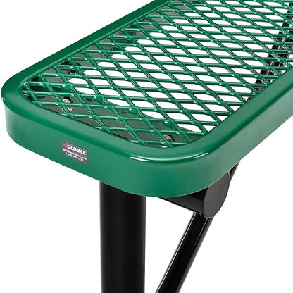 Global Industrial 4'L Heavy Duty Expanded Metal Mesh Flat Bench with Steel Frame, Portable Outdoor Bench, 1000 lbs Capacity, Green, 48" L x 14-1/2"W x 18" H