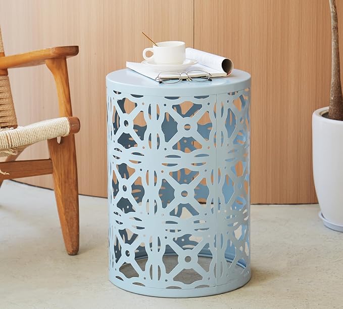HFHOME Set of 3 Metal Outdoor Side Table, Nesting Round Coffee Table for Indoor Outdoor - Photo 9