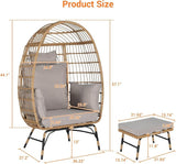 Oversized Wicker Egg Chair with Ottoman, Rattan Patio Egg Chair with Stand and Thick Cushions - Photo 2