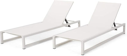 Christopher Knight Home Jerome Outdoor Aluminum Chaise Lounge with Mesh Seating (Set of 2), White