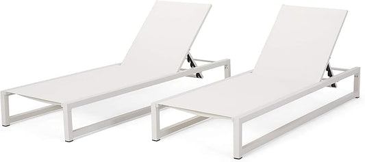 Christopher Knight Home Jerome Outdoor Aluminum Chaise Lounge with Mesh Seating (Set of 2), White
