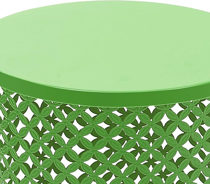 2PCS Outdoor Side Table, Heavy Duty Metal Frame Side Table Decorative Garden Stool Modern End Table Round Coffee Table for Patio Gardens Balconies Cafes (Green)
